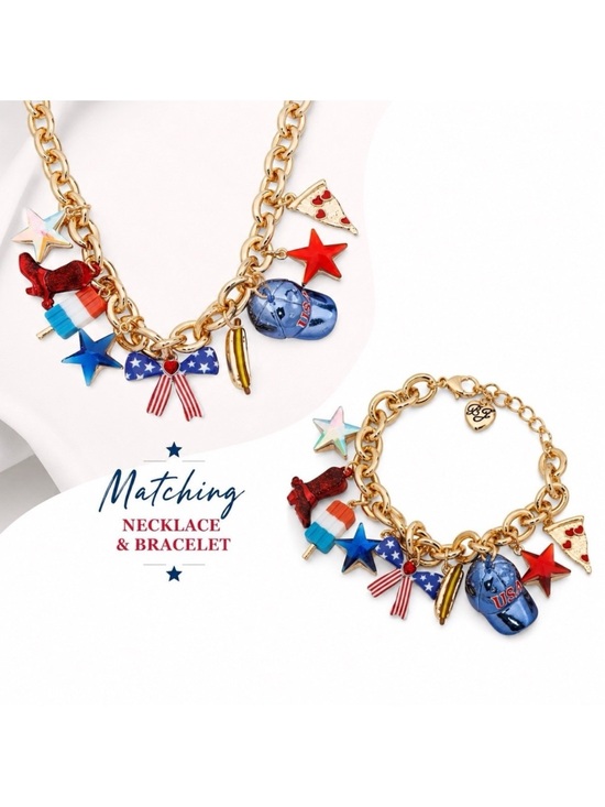 Betsey Johnson Jewelry - Betsey Johnson Patriotic Set Matching Charm Necklace & Bracelet Americana USA